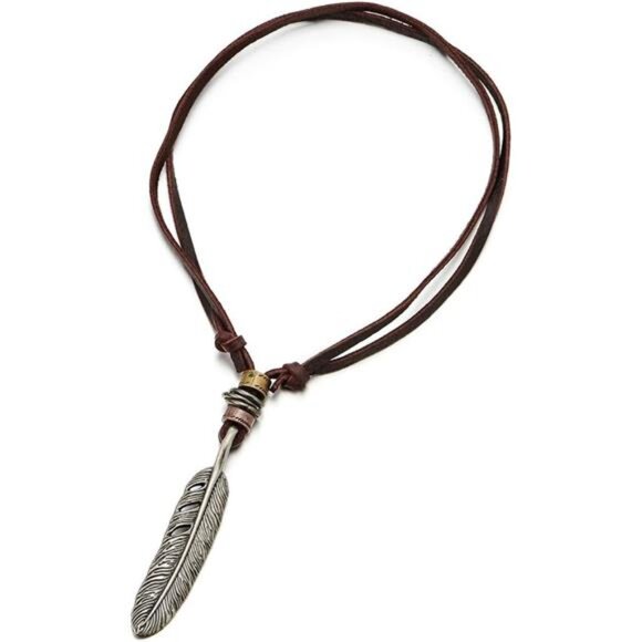 Retro Style Feather Pendant Unisex Necklace for Mens Womens with Adjustable - Picture 4 of 7